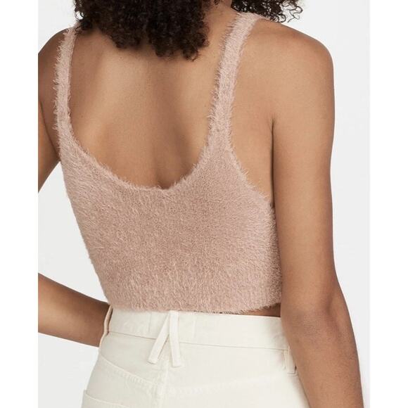 New Jonathan Simkhai Top Medium Pink Caroline Feathered Faux Fur Rib Bra - Picture 4 of 7